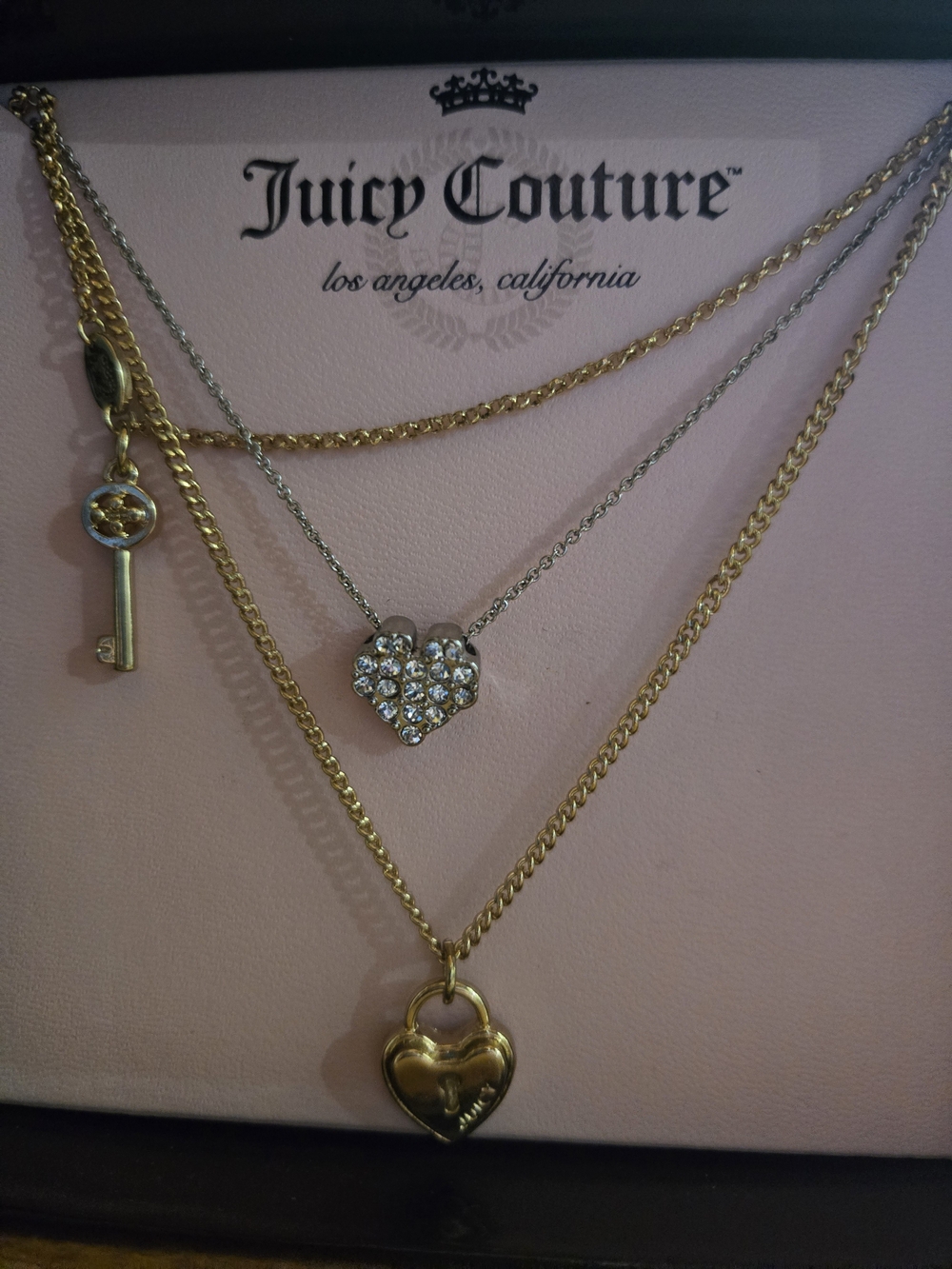 Juicy Couture Gold and Silver Layered Heart & Key Necklace Set